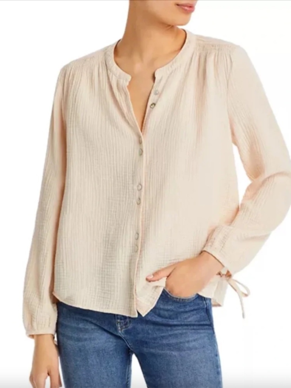 Faherty Everleigh Dream Organic Cotton Gauze Blouse Vanilla Cream Large Coastal